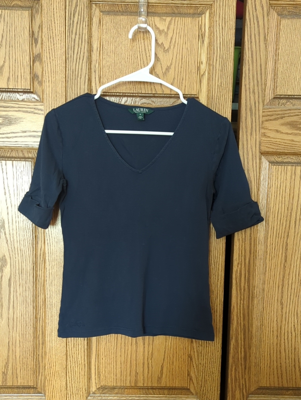 Lauren Ralph Lauren Navy V-Neck Short Sleeve Knit Top